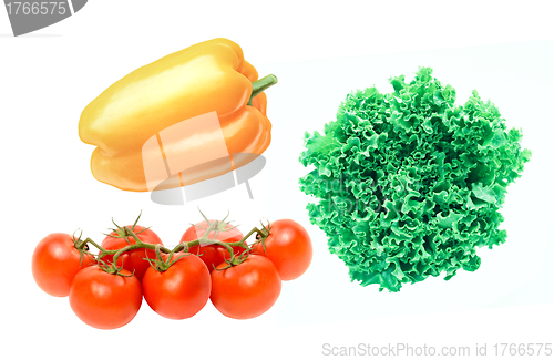 Image of tomatoes, bell peppers, zuccini,  lettuce