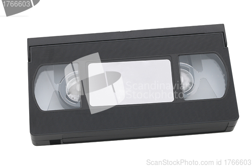 Image of Old VHS video cassette tape with blank label for copyspace