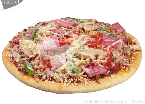 Image of pizza with tomato and ham