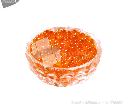 Image of Red caviar Salmon roe in glass jar