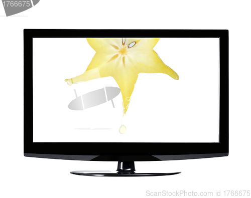 Image of A slice of carambola in lcd monitor