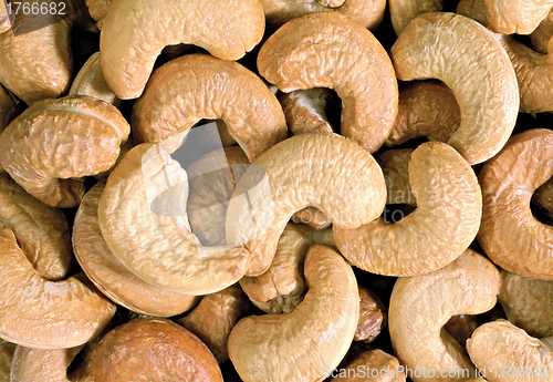 Image of Unshelled roasted cashew nuts isolated on white, food background