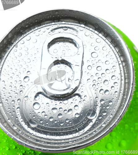 Image of Close Up of a Soda Can with Pull Tab and Condensation