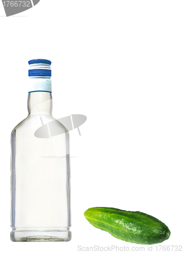 Image of Russian vodka, faceted glass and snack