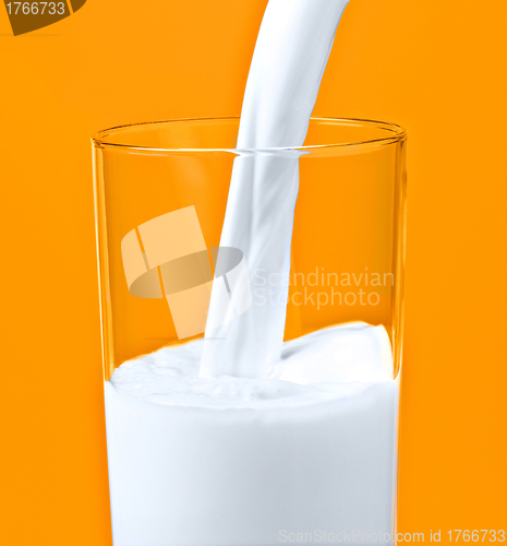 Image of pouring milk in a glass isolated