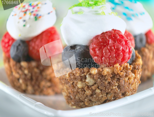 Image of Closeup of delicious fresh berry cake garnished