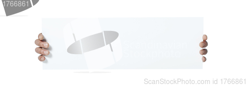 Image of Hands holding paper isolated on white