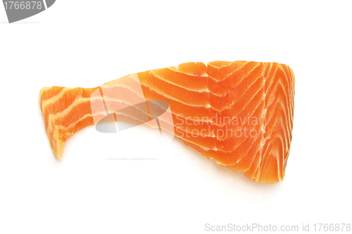 Image of fresh salmon steak over white background
