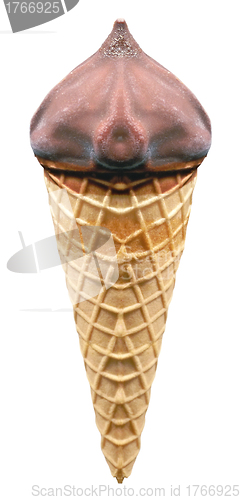 Image of Chocolate ice cream in a sugar cone isolated