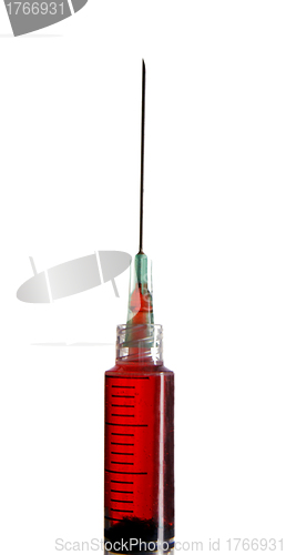 Image of Syringe with blood isolated on white