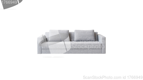 Image of A sofa with white fabric upholstery isolated on white background