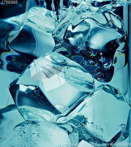 Image of A background of bubbles forming in blue water after ice cubes