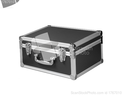 Image of silver chromed make up box on white background