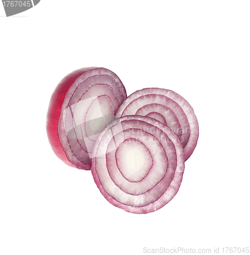 Image of the sliced red onion on white background