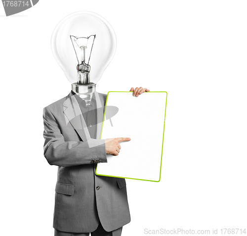 Image of Lamp Head Business Man With Empty Write Board