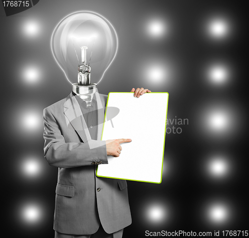 Image of Lamp Head Business Man With Empty Write Board