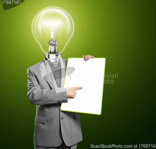 Image of Lamp Head Business Man With Empty Write Board