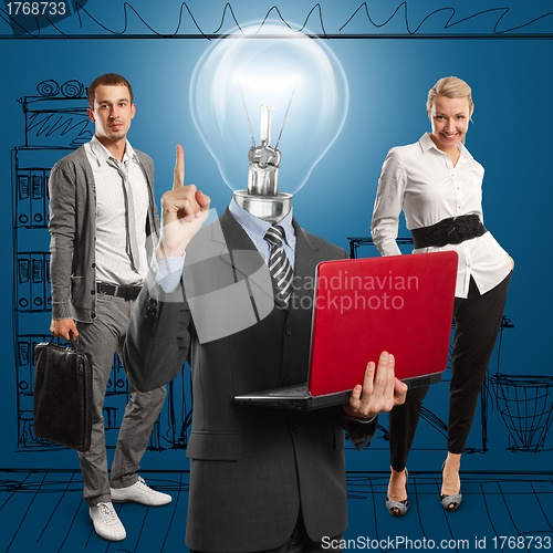 Image of Lamp Head Man And Business Team 