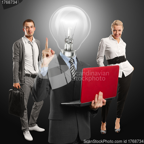 Image of Lamp Head Man And Business Team 