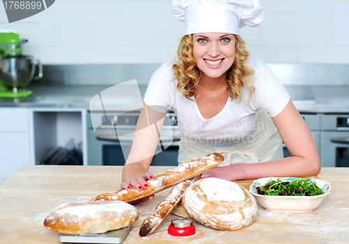 Image of Bakery woman preparing healthy food