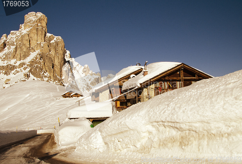 Image of Snowy Landscape of Dolomites Mountains during Winter