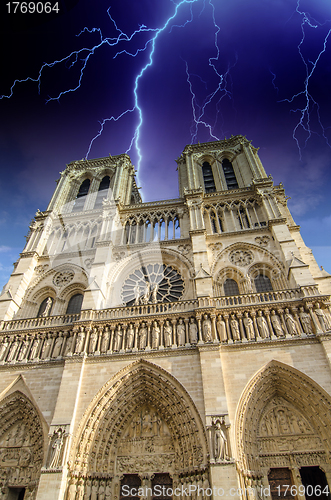 Image of Lighting above Notre Dame in Paris