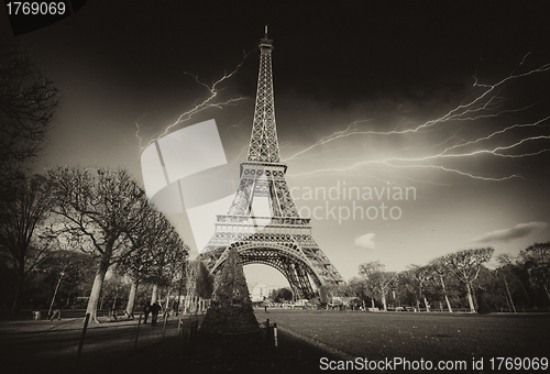 Image of Storm and Lightnings above Eiffel Tower
