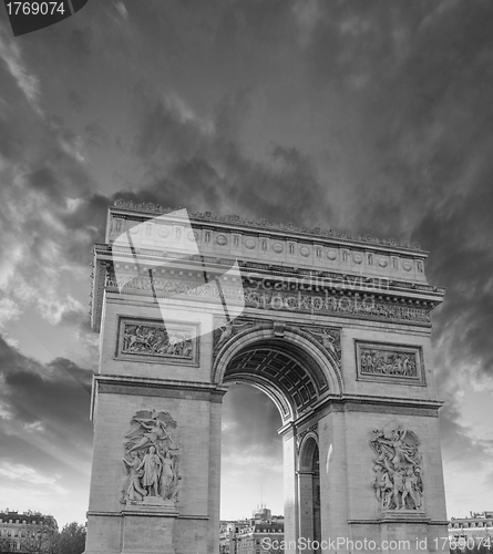 Image of Famous Arc de Triomphe in Paris with Dramatic Sky