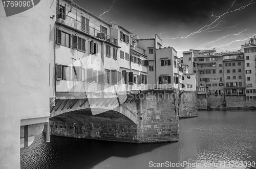 Image of Black and White view of Bridge Ponte Vecchio in Florence