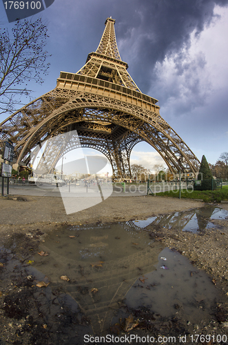 Image of Beautiful photo of the Eiffel tower in Paris with gorgeous sky c