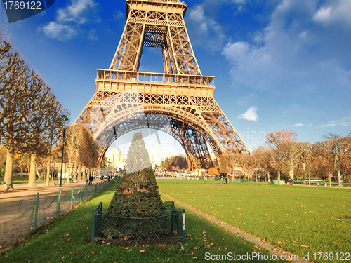 Image of Eiffel Tower in Winter, view from Champs de Mars