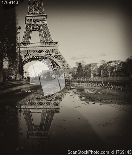 Image of Black and White view of Eiffel Tower in Paris