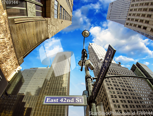 Image of New York City - Manhattan Skyscrapers and Street Signs