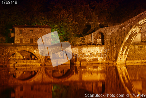 Image of Devils Bridge at Night in Lucca, Italy