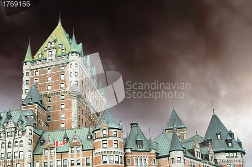 Image of View of old Quebec and the Chateau Frontenac with Dramatic Sky, 