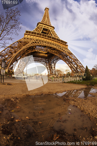 Image of Beautiful photo of the Eiffel tower in Paris with gorgeous sky c
