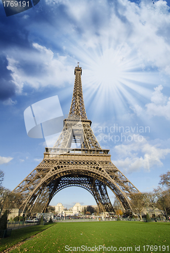 Image of Clouds and Sky Colors above Eiffel Tower