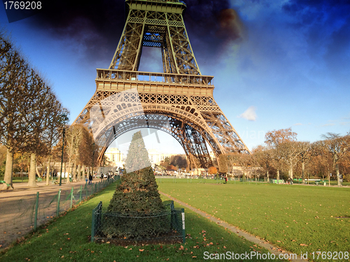 Image of Eiffel Tower in Winter, view from Champs de Mars