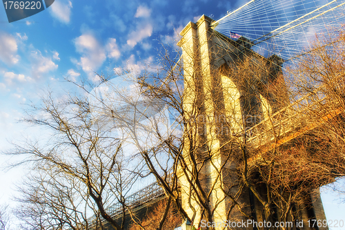 Image of Low Angle view of Brooklyn Bridge