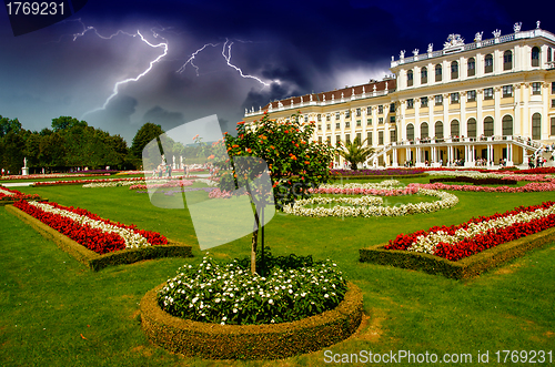 Image of Sky Colors above Schoenbrunn Castle and Vegetation in Vienna