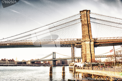 Image of Architectural Detail of Brooklyn Bridge in New York City