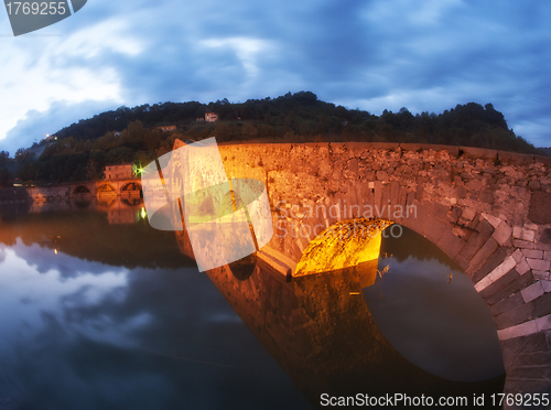 Image of Devils Bridge at Night in Lucca, Italy