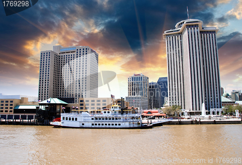 Image of Sunset above New Orleans with Mississippi River