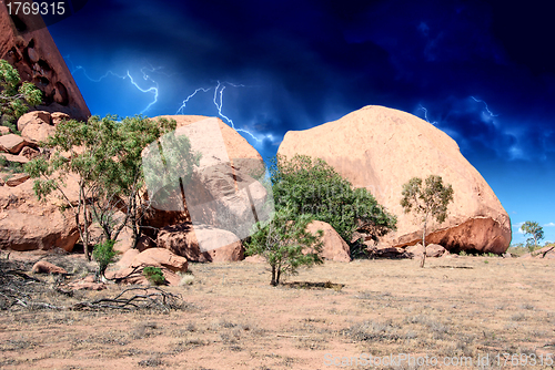 Image of Australian Outback Rocks and Dramatic Sky