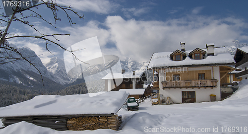 Image of Snowy Landscape of Dolomites, Italy