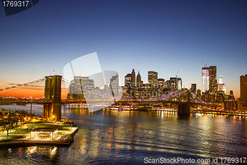 Image of Bridge of New York City at Sunset, Manhattan