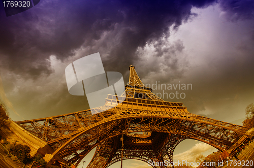 Image of Beautiful photo of the Eiffel tower in Paris with gorgeous sky c