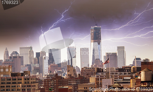 Image of Manhattan Skyscrapers and Buildings with Cloudy Sky