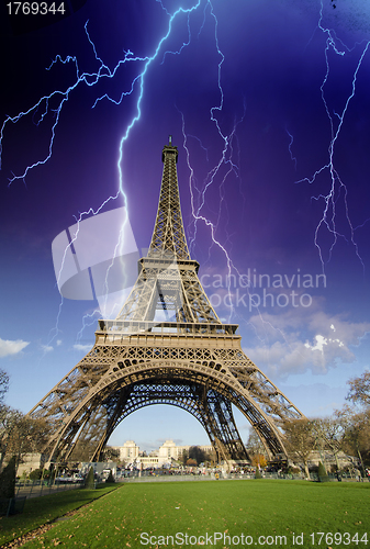 Image of Storm and Lightnings above Eiffel Tower