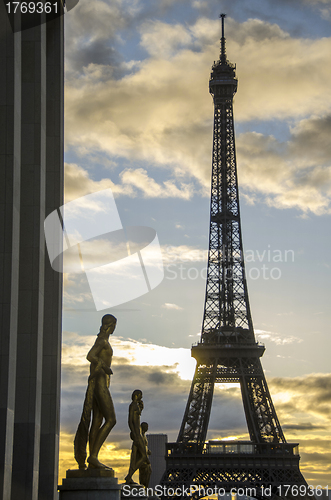 Image of Dramatic Sky Colors above Eiffel Tower in Paris